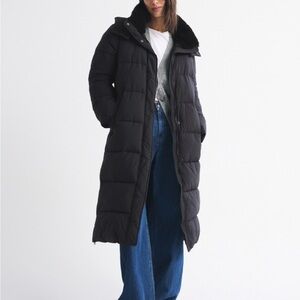 Abercrombie & Fitch Long Black Puffer Coat Jacket Winter Coat M Full length